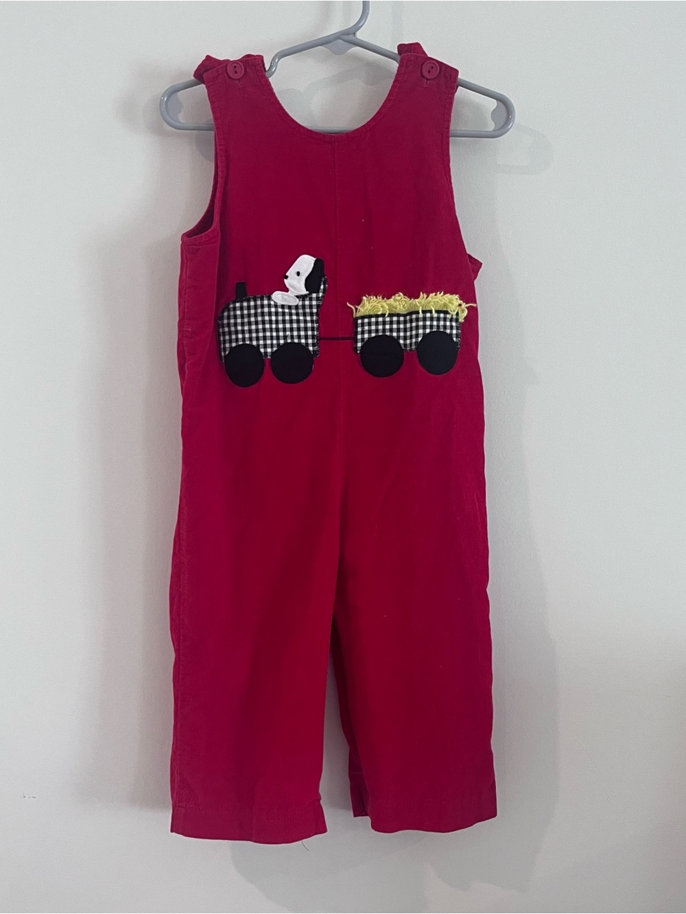 Funtasia Too Toddler Boy Red Corduroy Overall With Appliqué Tractor And Dog 2T